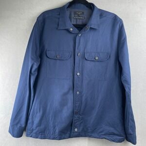Ted Baker Men Navy Blue L/S Button Up Chore Work Shirt Shacket 5/XL Linen Cotton